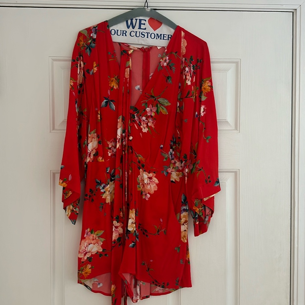Yumi Kim Red Floral Romper with Belt